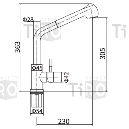 Смеситель для кухни, с вытяжной лейкой, шаровый, 35 мм, нержавеющая сталь, черный, Fashun А56009-7
