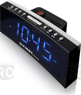 Радиоприемник- часы First LCD-дисплей 1,8 синий.Тюнер цифровой FM c памятью Black