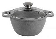 Кастрюля алюминиевая 1,0л со стеклянной крышкой, светлый мрамор, Кукмор кмс12а