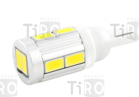 Автолампа диод T10 (W5W) 12V 10 SMD без цоколя, 1-контактная, Белая, Skyway S08201106