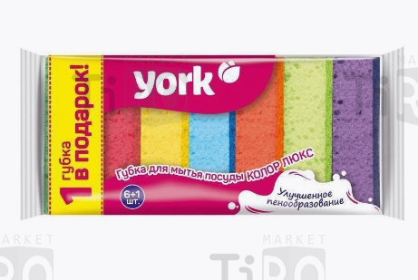 Губка для посуды ПР York Колор Люкс, 6+1шт