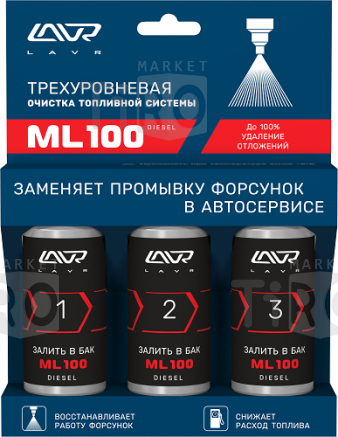 LAVR Очиститель топливной системы трехуровневый ДИЗЕЛЬ 3*120 мл (ML100)  LN2138