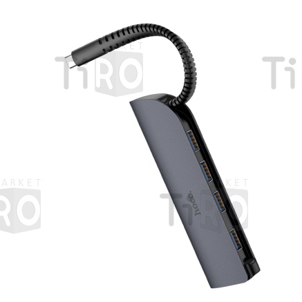 Адаптер-Хаб Hoco HB12 (Type-C -4USB) серый металлик