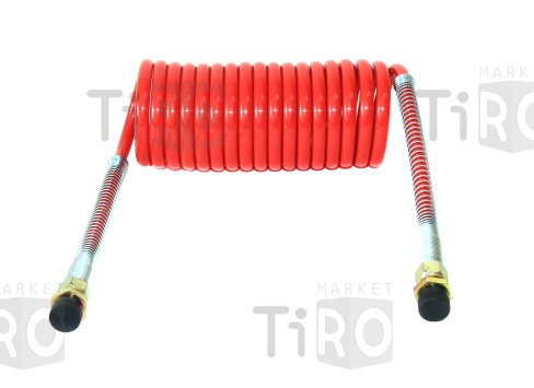 Шланг спиральный, пневматический, соединительный, тягача с прицепом Евро, полиамид, ф М16 дл, 5,5м красный