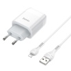 Сетевое зарядное устройство Hoco C72A, 1USB, 2.1A+кабель Apple 1м, цвет белый