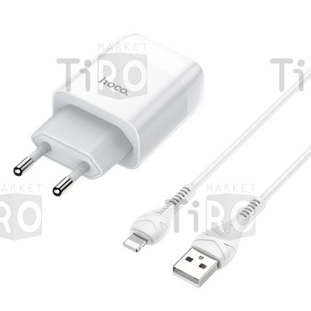 Сетевое зарядное устройство Hoco C72A, 1USB, 2.1A+кабель Apple 1м, цвет белый