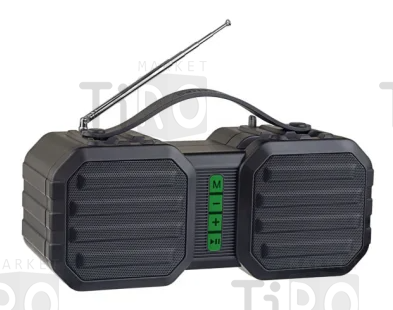Колонка-Bluetooth Perfeo "Stand" FM, MP3 microSD, USB, Aux, мощность 10Вт, 2400mAh, черная/зеленая