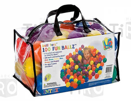 Набор пластиковых мячей для игровых центров 100 штук, d6,5см, от 3 лет, Intex 49602