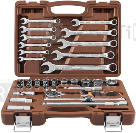 Набор головк торцевых 1/2"DR 8-32мм, OMT33S, аксессуары к ним, ключи комбинированные 8-22мм, 33 предмета Набор головк торцевых 1/2"DR 8-32мм, OMT33S, аксессуары к ним, ключи комбинированные 8-22мм, 33 предмета