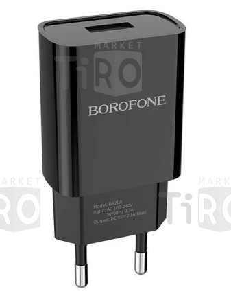 Сетевое зарядное устройство Borofone BA20A, 1USB+кабель Type-C, 2,1А, цвет черный
