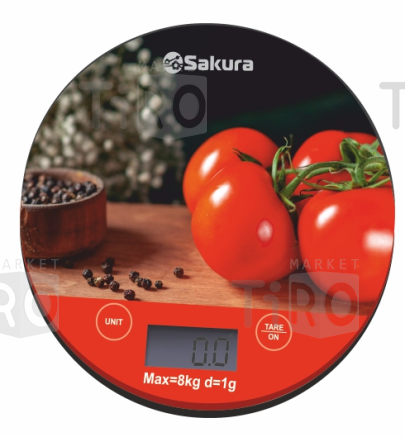 Весы кухонные электронные 8кг, Sakura "Помидоры и перец", SA-6076TP Весы кухонные электронные 8кг, Sakura "Помидоры и перец", SA-6076TP