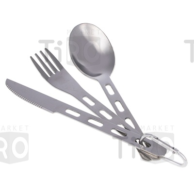 Набор 3 предмета Руссо Туристо, ложка, вилка, нож на карабине, сталь