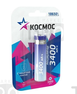 Аккумулятор Космос 18650 LI-ion 3400 mAh 1BL