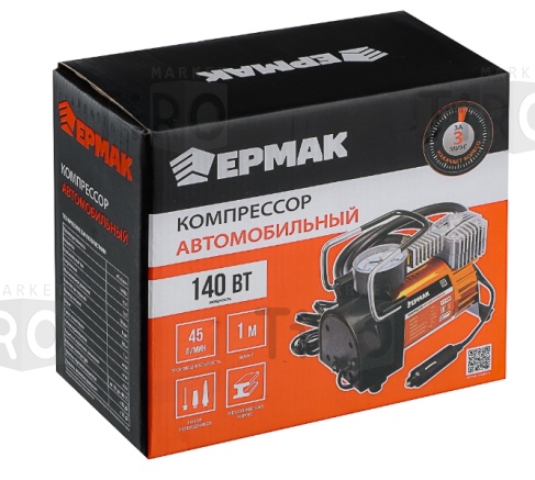 Компрессор автомобильный, штекер прикур, в сумке, 12V, 140W, 45 л/мин, металл, Ермак