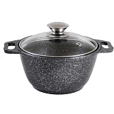 Кастрюля 1,0л, алюминиевая, литая, а\п, стеклянная крышка, темный мрамор, Кукмор кмт12а