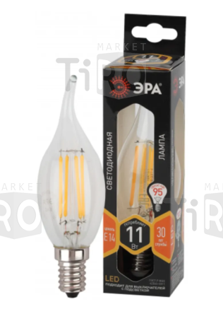 Лампа светодиодная ЭРА BSX-11W-827-Е14 филамент, свеча на ветру