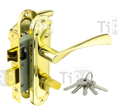 Замок врезной Marlok 50/L76-ЦМВ70 межосевое 50 мм ключ/вертушка PB (золото)