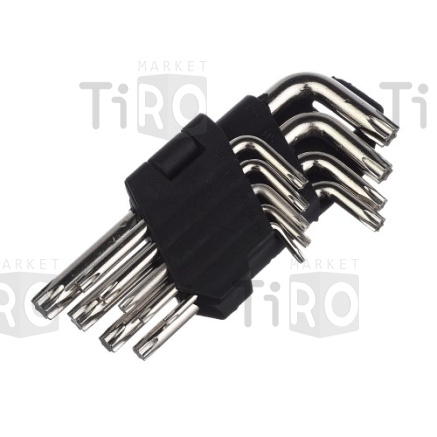 Ключи имбусовые TORХ Т10-50, "звездочка", 9шт, с отверстием, короткие, FT-109 Ключи имбусовые TORХ Т10-50, "звездочка", 9шт, с отверстием, короткие, FT-109