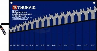 Набор ключей гаечных комбинированных дюймовых в сумке 1/4"--1-1/4", 16 предметов, CWIS0016 Набор ключей гаечных комбинированных дюймовых в сумке 1/4"--1-1/4", 16 предметов, CWIS0016