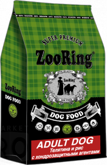 Корм для собак 2кг, ЗооРинг Adult Dog, Телятина-рис, с хондропротектерами