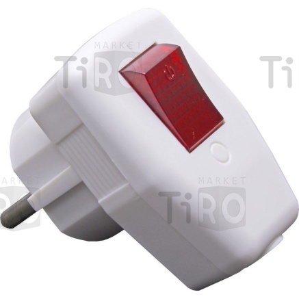 Вилка Stekker PPG16-43-202 угловая с выключателем с/з, белая