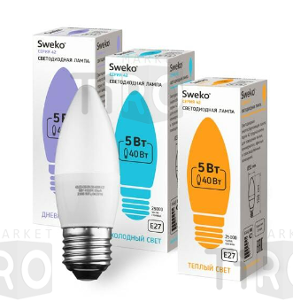Лампа светодиодная Sweko 42LED-C35-15W-230-3000K-Е27, "свеча матовая"