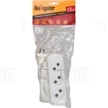 Удлинитель Navigator 71450 NPE-S1-03-150-X-2x0.75  б/з 3 гнезда ШВВП 5.0м 