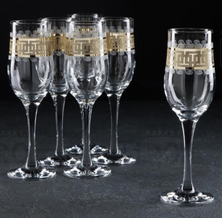 Набор бокалов для шампанского с рисунком "Меандр", 6 предметов
