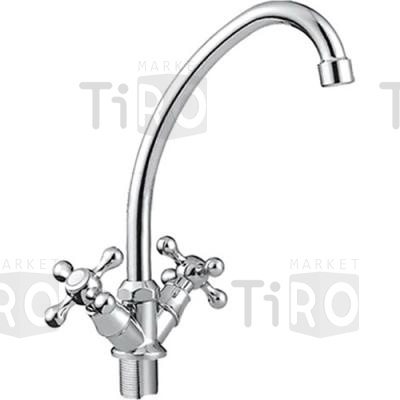 Смеситель Cron CN4008-2 для кухни, высокий излив, двуручный,керам. кран-букса, гайка