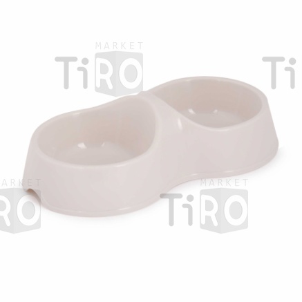 Миска для домашних животных "Мур-Мяу" М8272, 0,2л, двойная бежевая