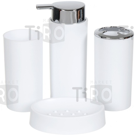 Набор для ванной комнаты 4 предмета: мыльница, стакан, дозатор, подставка для щеток, пластик, 607