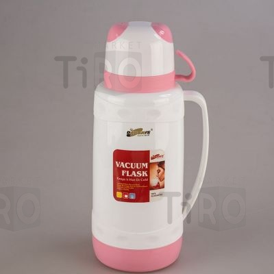 Термос пластиковый Sunlife 71Т180, 1,8л, колба стекло, 2 кружки, розовый