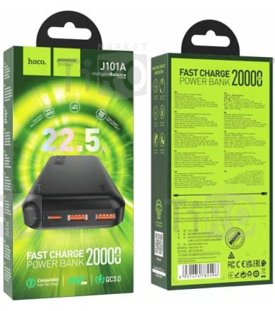 Аккумулятор внешний для мобильных устройств Hoco J101А, 20000mAh (22.5W, PD) черный