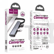 Адаптер-Хаб Hoco HB12 (Type-C -4USB) серый металлик
