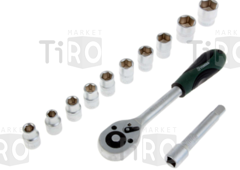 Набор торцевых головок Tundra, трещотка, CrV, 1/2", 10 - 24 мм, 12 предметов