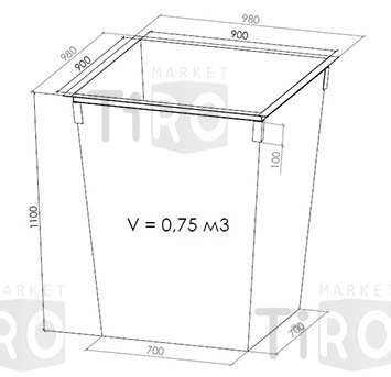 Бак мусорный 0,75м3, (грунт серый)
