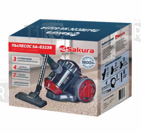 Пылесос Sakura SA-8323R, 1800Вт Нера фильтр Пылесос Sakura SA-8323R, 1800Вт Нера фильтр
