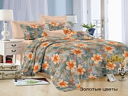 КПБ 1,5-ный "Satin collection" пр 145*215см, под 143*215см, нав 2шт 70*70, Золотые цветы (2137)