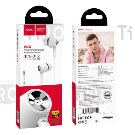 Наушники с микрофоном Hoco M70, цвет белый