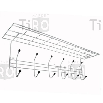 Вешалка для одежды настенная метал  6крючков  с полкой белая АЛТ07 