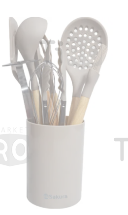 Набор кухонных принадлежностей 10 предметов, силикон, сталь, дерево, серый SA-KW100G Набор кухонных принадлежностей 10 предметов, силикон, сталь, дерево, серый SA-KW100G