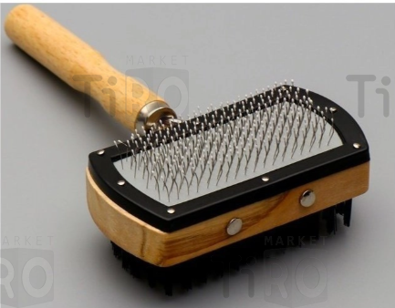 Пухудерка-щетка маленькая, Pet Brush, 10*6см, деревянная ручка
