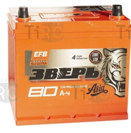 Аккумулятор Зверь EFB Азия 80 А/ч R D23L