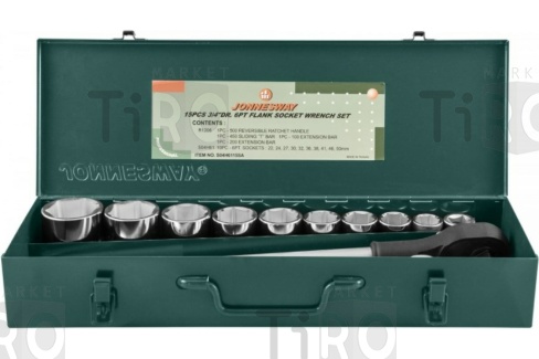 Набор головок торцевых 3/4"DR, 22-50 мм, 15 предметов Jonnesway S04H6315SA (S04H6115SA) 