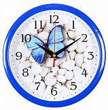 Часы настенные круг d=22см, корпус синий "Бабочка на гальке" "Рубин"