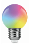 Лампа светодиодная Feron LB-37, G45, 1Вт, 220В, Е27, RGB, матовая, плавная смена цвета, "шар"