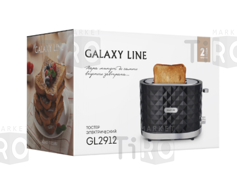 Тостер Galaxy GL-2912, 1200Вт, теплоизолированный корпус, регулятор, черный