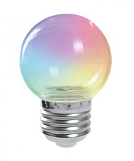Лампа светодиодная Feron LB-37, G45, 1Вт, 220В, Е27, RGB, прозрачная, плавная смена цвета, "шар"