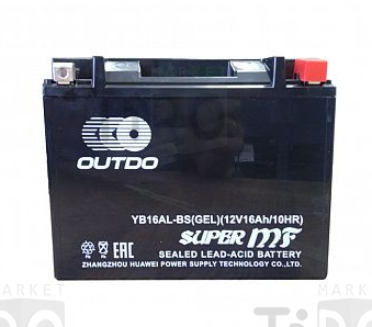Мото аккумулятор Outdo YB16AL-BS GEL, 16Ah