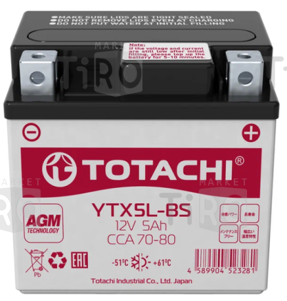 Аккумулятор Totachi CMF YTX5L-BS L AGM, 5а/ч